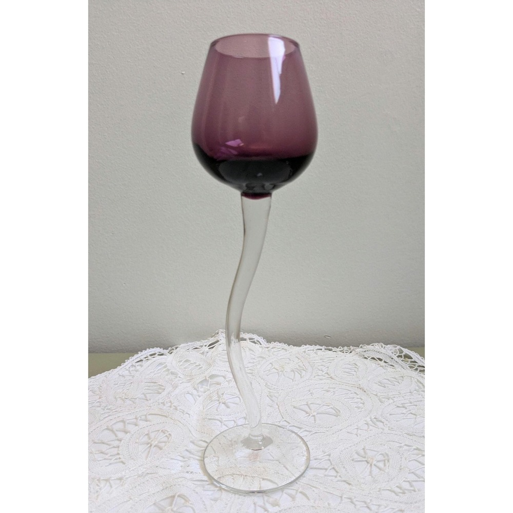 Vintage Amethyst Wine Glass,‎ Hand Blown Style Stemware, Twisted Stem Goblet